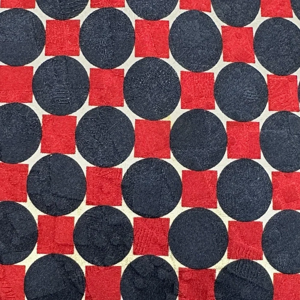 Tongue Tied Tom McLellon Silk Geometric Circle Square Tie Red Navy 60x3.75